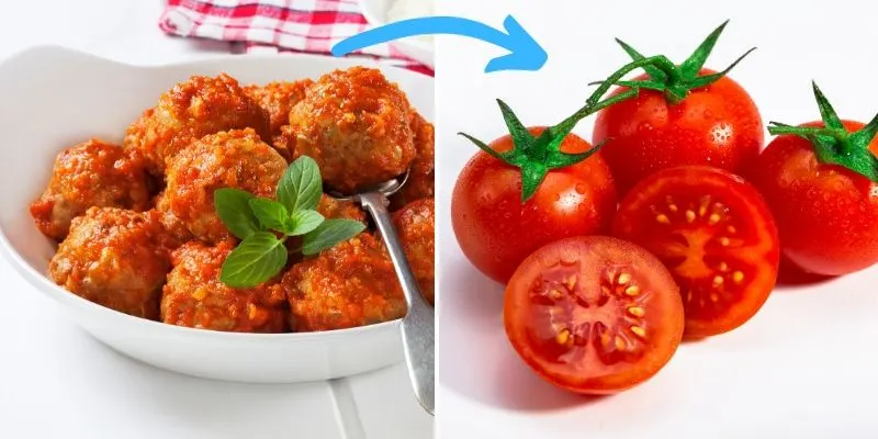 food chaining graphic - meatballs to tomatoes