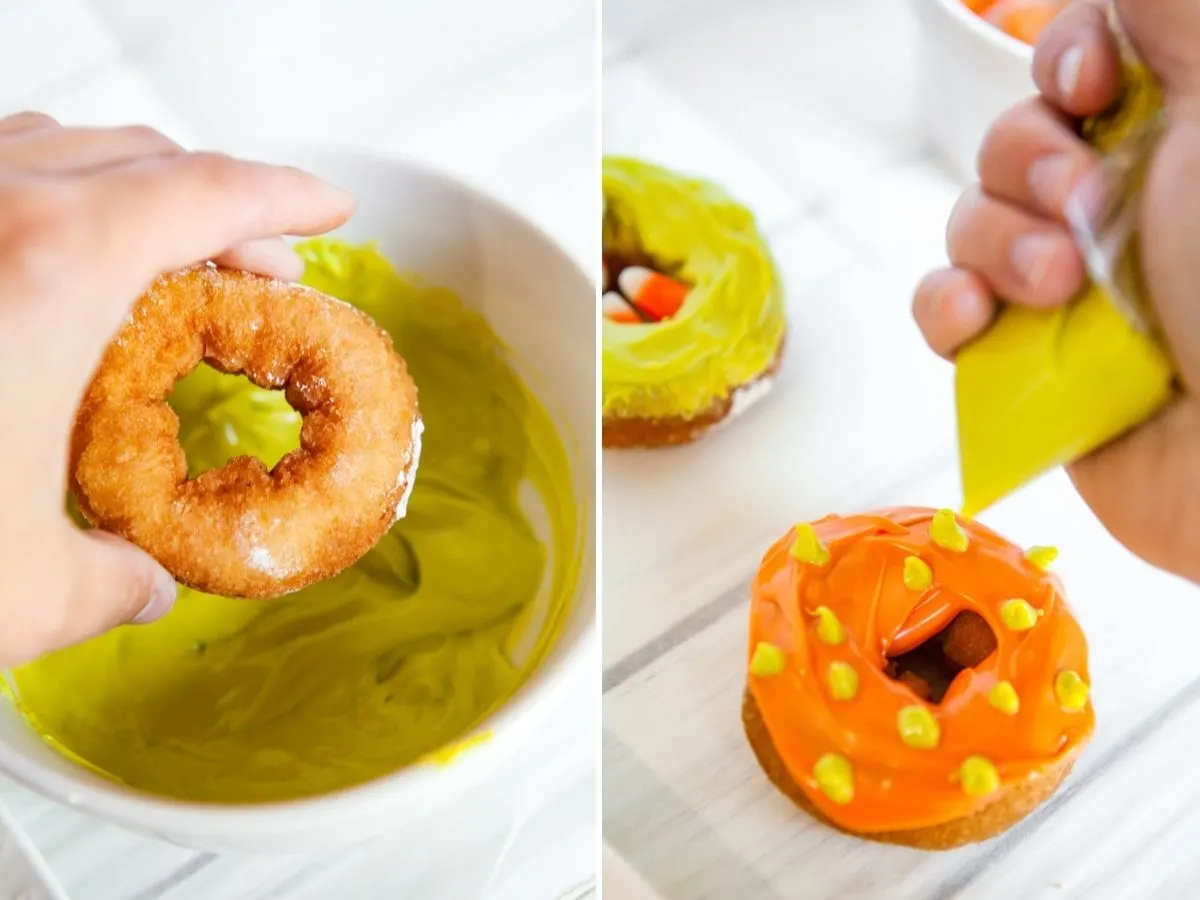 collage of photos for how to make monster donuts