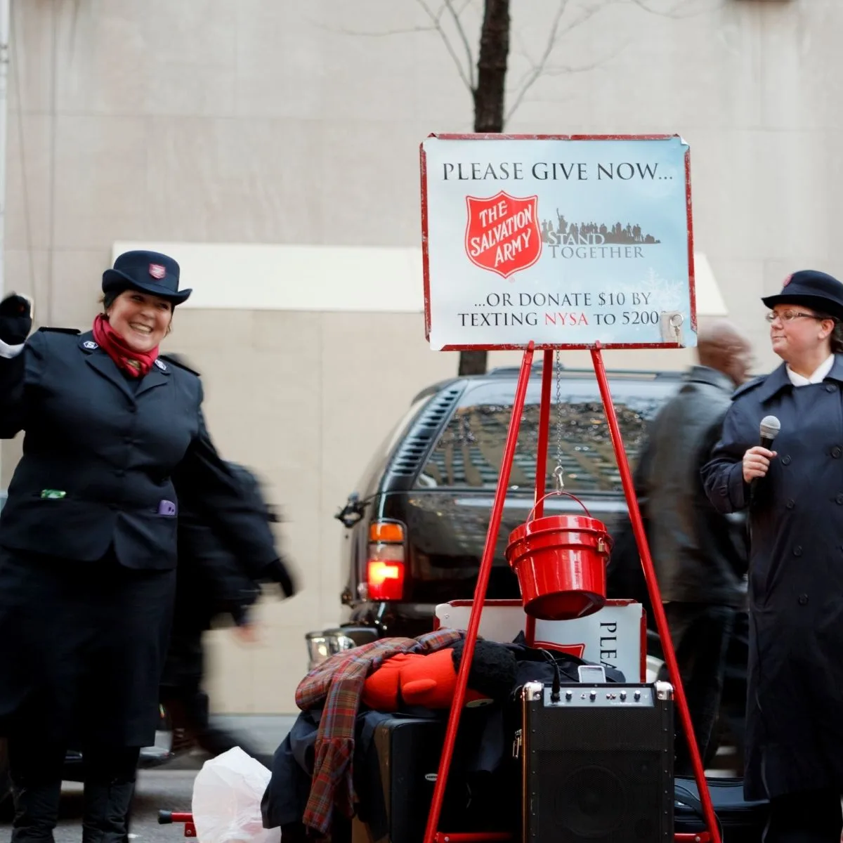 salvation army donation setup outside grocery store