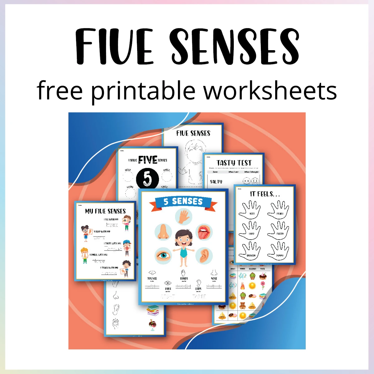 Graphic with test: five senses free printable worksheets