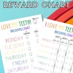 Pinterest image with text: free printable tooth brushing reward chart