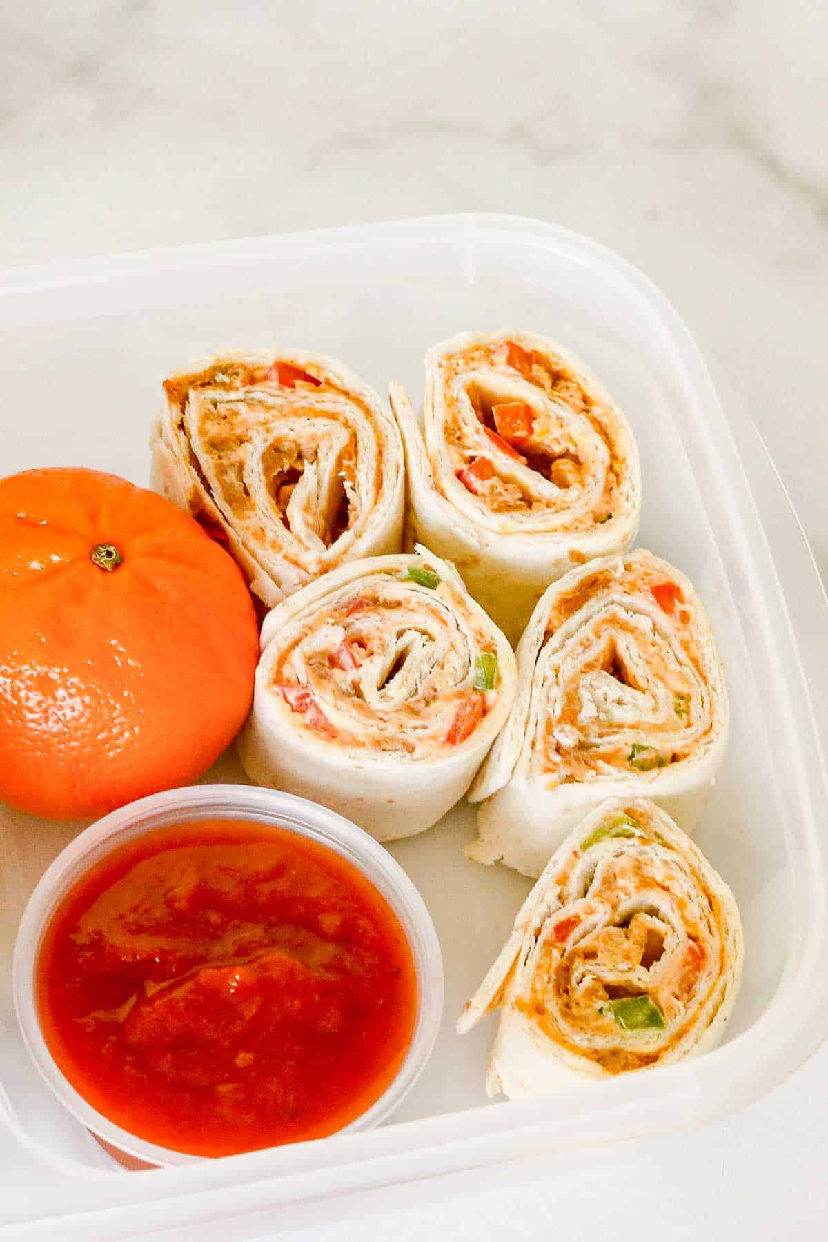 Taco pinwheels in a lunch ccontainer