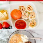 Pinterest image with text: Taco tortilla pinwheels - easy kids lunch