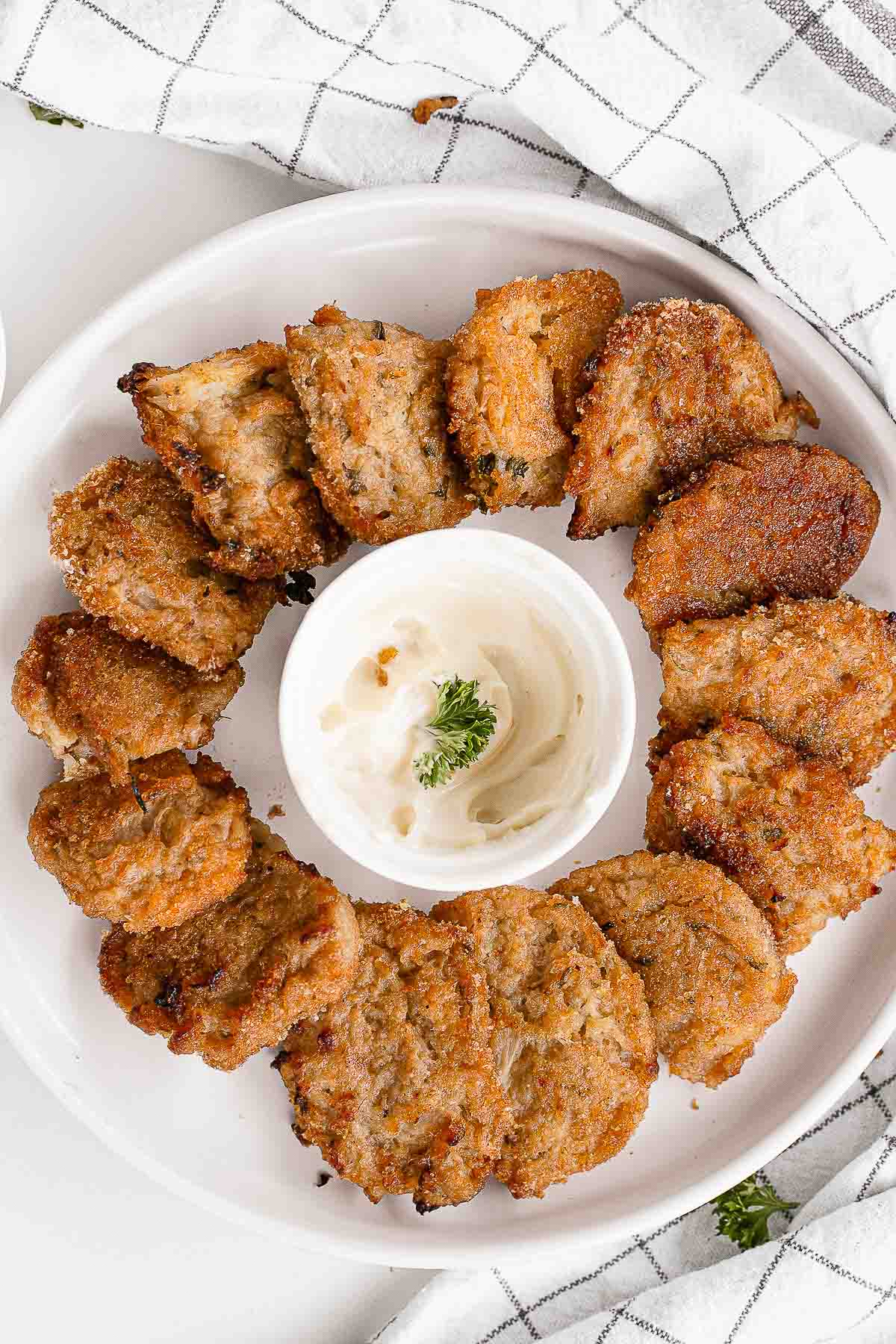 Baked cauliflower nuggets on a plate