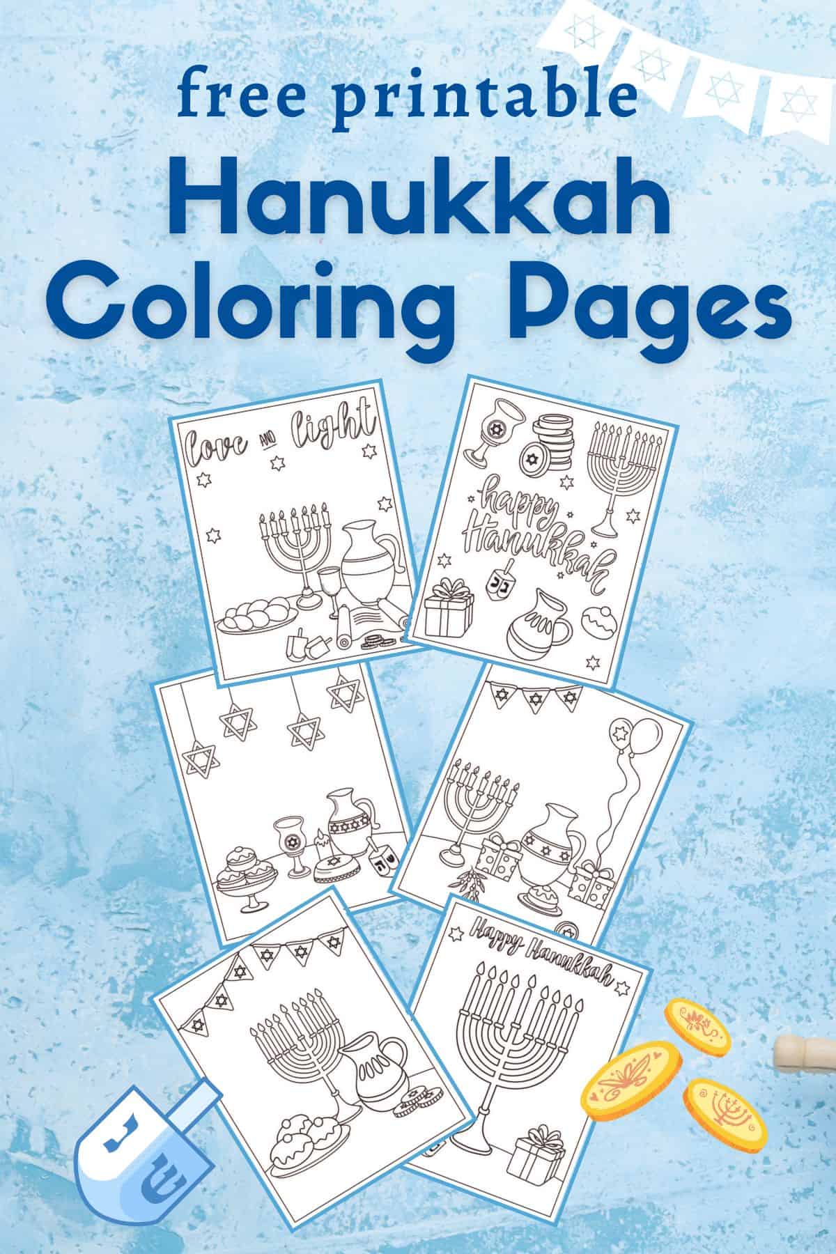 Pinterest image with text: free printable Hanukkah Coloring Pages